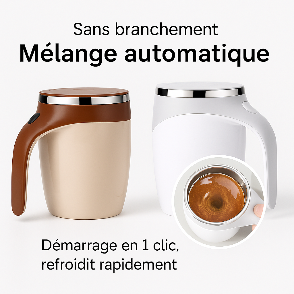 Tasse auto-mélangeuse magnétique rechargeable (304 inox)